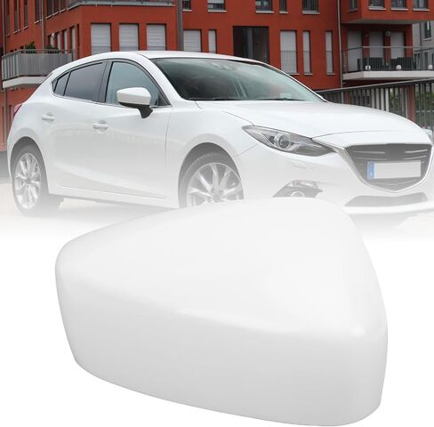 Side Mirror Cap Unpainted White ABS High Strength Door Rearview Mirror Cover Cap for 3 Axela M3 2014 to 2016 (Left in Saudi Arabia