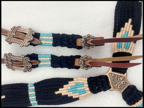 Showman Black, Teal & Peach Corded Single Ear Headstall & Breast Collar Set in Saudi Arabia