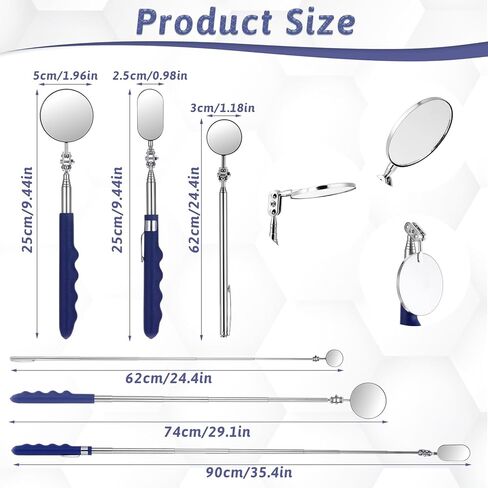 Telescoping Inspection Mirror Inspection Tool, Stainless Steel Extendable Mechanic Mirror with Long Handle Tool Retractable Handle Pocket Clip Mechanic Tools for Technicians Mechanics (Oval, Round) in Saudi Arabia