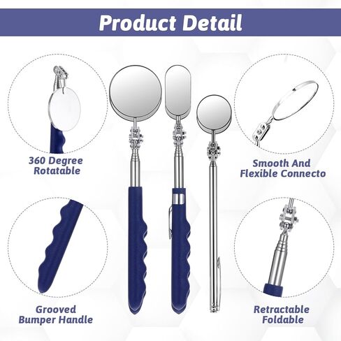 Telescoping Inspection Mirror Inspection Tool, Stainless Steel Extendable Mechanic Mirror with Long Handle Tool Retractable Handle Pocket Clip Mechanic Tools for Technicians Mechanics (Oval, Round) in Saudi Arabia