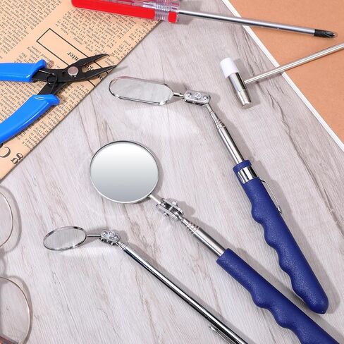 Telescoping Inspection Mirror Inspection Tool, Stainless Steel Extendable Mechanic Mirror with Long Handle Tool Retractable Handle Pocket Clip Mechanic Tools for Technicians Mechanics (Oval, Round) in Saudi Arabia