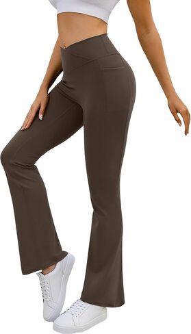 Women's Yoga Pants V Crossover Flare Leggings with Pockets Flared Bootcut Bell Bottoms Workout Pants Gym in Saudi Arabia