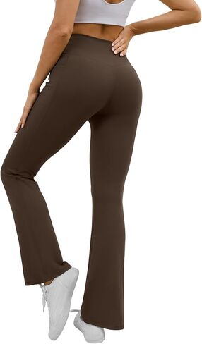 Women's Yoga Pants V Crossover Flare Leggings with Pockets Flared Bootcut Bell Bottoms Workout Pants Gym in Saudi Arabia