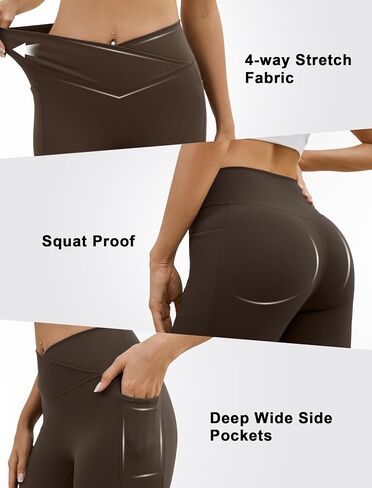 Women's Yoga Pants V Crossover Flare Leggings with Pockets Flared Bootcut Bell Bottoms Workout Pants Gym in Saudi Arabia