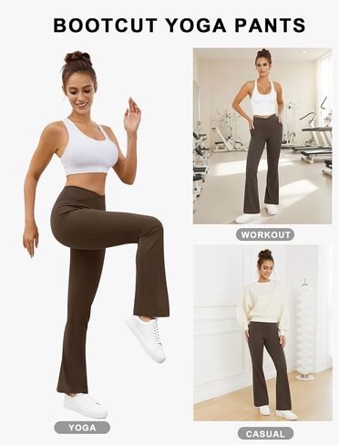 Women's Yoga Pants V Crossover Flare Leggings with Pockets Flared Bootcut Bell Bottoms Workout Pants Gym in Saudi Arabia