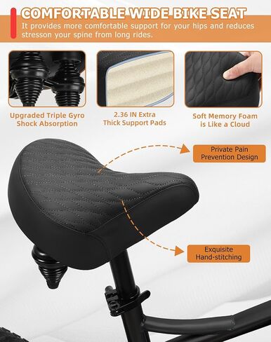 Wide Bike Seat for Men & Women Comfort, Extra Soft Padded Large Bicycle Seat Cushion, Comfortable Oversized Bike Saddle for Ebike, Mountain Bike, Beach Cruiser, Stationary Exercise Bike in Saudi Arabia