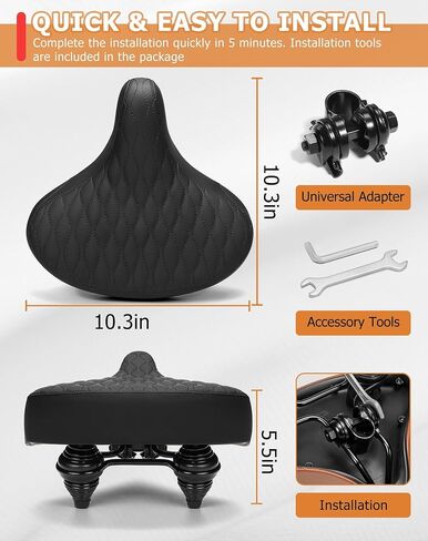 Wide Bike Seat for Men & Women Comfort, Extra Soft Padded Large Bicycle Seat Cushion, Comfortable Oversized Bike Saddle for Ebike, Mountain Bike, Beach Cruiser, Stationary Exercise Bike in Saudi Arabia