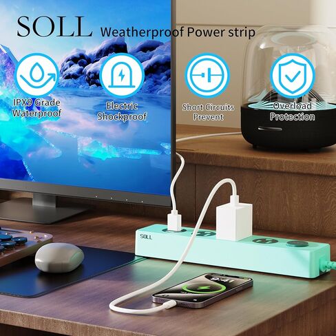 IPX9 Outdoor Power Strip Weatherproof, Surge Protector Power Strip with 3 Outlet and 3 USB Charging Ports(2 USB C), 5.18FT Extension Cord for Patio, Garden, Bathroom, Kitchen, Garage, Office in Saudi Arabia