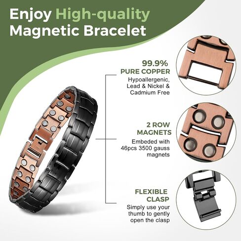 MagEnergy Mens Copper Magnetic Bracelets, 99.9% Pure Copper Bracelet with Double-Row Strength Magnets, Adjustable Jewelry with Sizing Tool in Kuwait