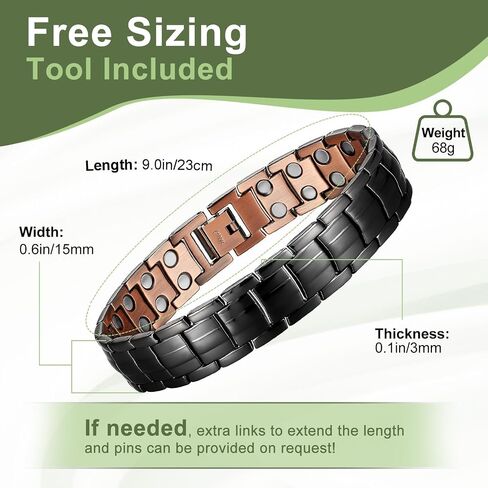 MagEnergy Mens Copper Magnetic Bracelets, 99.9% Pure Copper Bracelet with Double-Row Strength Magnets, Adjustable Jewelry with Sizing Tool in Kuwait