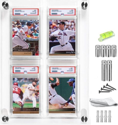 Acrylic Graded Card Display Case 2x2 - Holds 4 PSA, CGC, TAG Slabs - Wall or Tabletop Sports Card Display Frame with UV Protection - Baseball, Football, Basketball, TCG Card Showcase in Saudi Arabia
