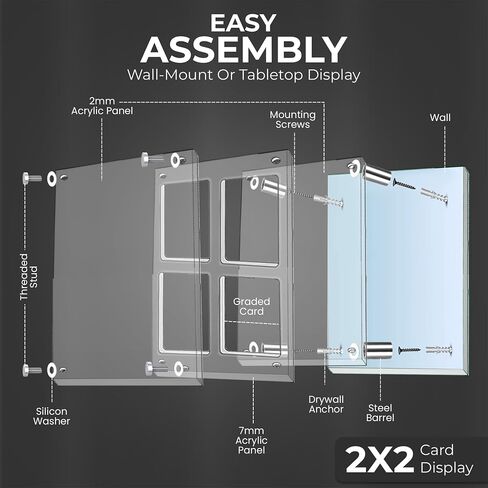 Acrylic Graded Card Display Case 2x2 - Holds 4 PSA, CGC, TAG Slabs - Wall or Tabletop Sports Card Display Frame with UV Protection - Baseball, Football, Basketball, TCG Card Showcase in Saudi Arabia