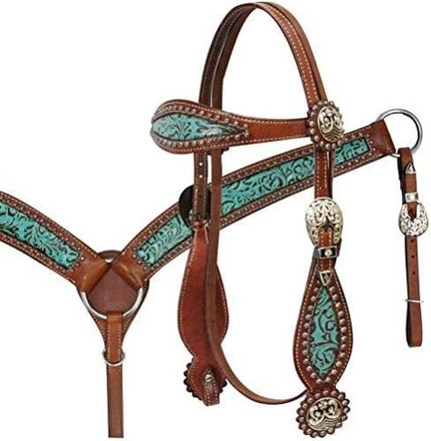Simman Teal & Brown Filigree Headstall & Rechlar مجموعة مع زمام الأمور in Saudi Arabia