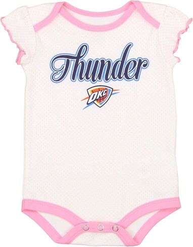 Outerstuff NBA Baby Girls Infant/Newborn 3 قطع مجموعة زاحف ، أوكلاهوما سيتي ثاندر ، 12 مترًا in Saudi Arabia