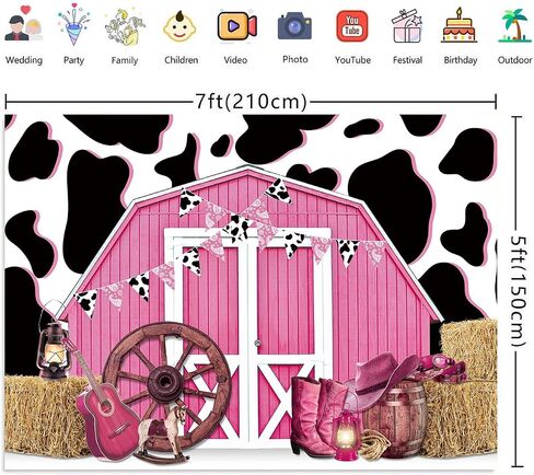 7x5ft Red Barn Cow Backdrop Personalized Barn Photography Background Western Farmhouse Red Farm Barnyard Background Barn Door Photo Booth Props in Kuwait