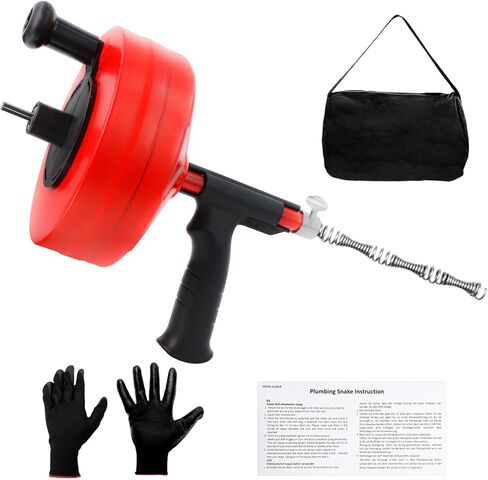 Drain Auger, Clog Remover with Drill Adapter, 50 Feet Flexible Plumbing Snake Use Manually or Powered for Kitchen,Bathrom and Shower Sink, Comes with Work Gloves and Storage Bag in Saudi Arabia