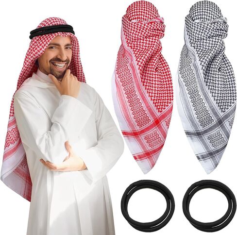 Funtery 4 قطع وشاح الرأس العربي للرجال مع حبل Lgal Aqel الشرق الأوسط الصحراء شماغ لف الزي العربي عمامة كوفية in Kuwait