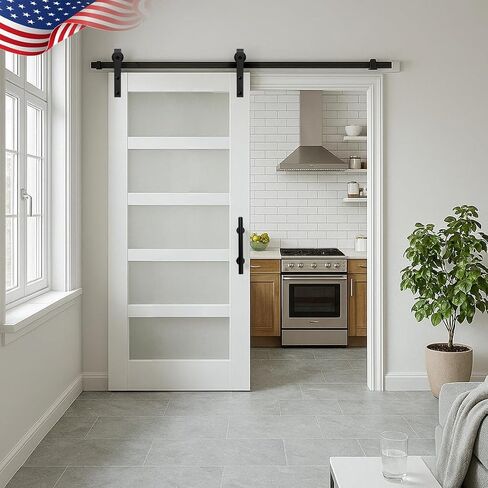 S & Z Tophand® 36 في × 84 في باب MDF Sliding MDF مع طقم أجهزة منزلق 6.6 قدم ، 5 زجاجات متفرقة مقسمة ، لوح داخل سطح PVC مقاوم للمياه ، مجموعة بسيطة DIY in Saudi Arabia