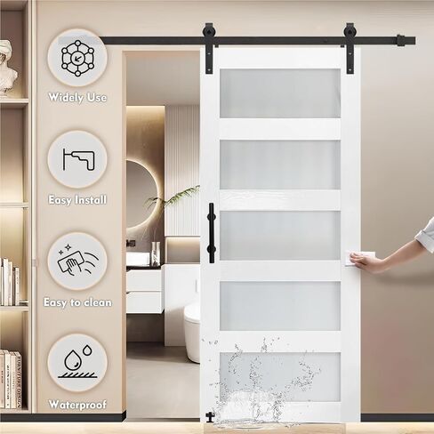 S & Z Tophand® 36 في × 84 في باب MDF Sliding MDF مع طقم أجهزة منزلق 6.6 قدم ، 5 زجاجات متفرقة مقسمة ، لوح داخل سطح PVC مقاوم للمياه ، مجموعة بسيطة DIY in Saudi Arabia