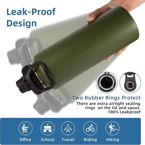 Volhoply 40 Oz زجاجات المياه المعزولة مقبض باراكورد ، زجاجة رياضية من الفولاذ المقاوم للصدأ مع غطاء صنبور ، وأكواب سفر معدنية مزدوجة الجدران قابلة لإعادة الاستخدام مع الفم العريض للبالغين (الجيش الأخضر ، مجموعة واحدة) in Saudi Arabia