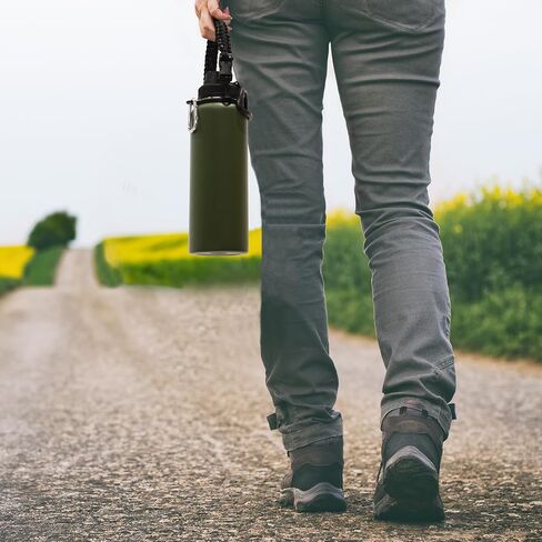Volhoply 40 Oz زجاجات المياه المعزولة مقبض باراكورد ، زجاجة رياضية من الفولاذ المقاوم للصدأ مع غطاء صنبور ، وأكواب سفر معدنية مزدوجة الجدران قابلة لإعادة الاستخدام مع الفم العريض للبالغين (الجيش الأخضر ، مجموعة واحدة) in Saudi Arabia
