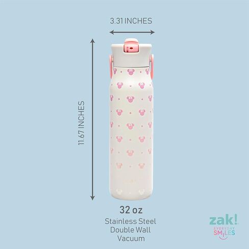 Zak Designs Disney Lilo & Stitch Harmony Water Bottle for Travel or At Home, 32oz Stainless Steel is Leak-Proof When Closed and Vacuum Insulated with Straw Lid, Carry Handle, and 3D Artwork in Saudi Arabia