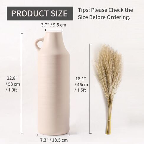 Mitt&Ditt Tall Floor Vase with Handles, 22.8 inch Large Flower Vase, Boho Decorative Pampas Grass Vases, Modern Ceramic Vase for Home Decor, Living Room, Table (White) in Saudi Arabia