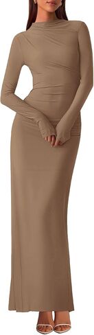 BTFBM Women Bodycon Maxi Dress Fall 2025 Long Sleeve Ruched Elegant Party Cocktail Formal Wedding Guest Dresses in Kuwait