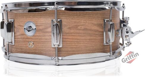 GRIFFIN Snare Drum – 14" x 5.5" (PoplarPro Edition) with Oak Wood PVC Wrap, Coated Head, 8 Tuning Lugs, Deluxe Snare Throw Off & Key in Saudi Arabia