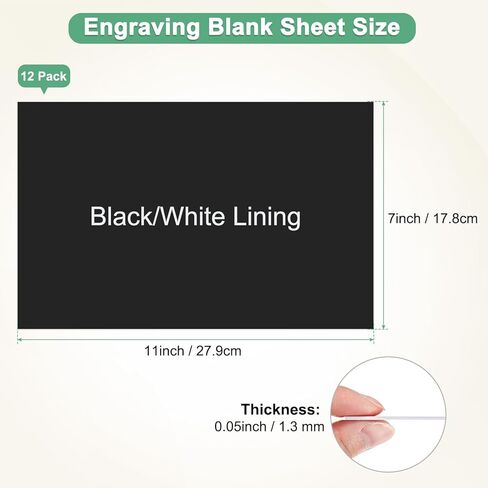12-Pack Double Color Laser Engraving Blanks 7x11 Inch,1.3mm Thick ABS Plastic Sheet Engraved Material for Name Plate/Yard Signs/Laser Cutting/DIY Carving/Craft[Black/White] in Saudi Arabia