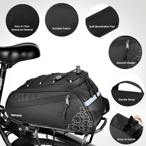 Bike Rear Rack Bag,9L PVC Waterproof Bike Trunk Bag for Road and Mountain Bikes,Bicycle Rear Seat Bag with Rain Cover Bike Saddle Bag for Cycling Trip (Pure Black) in Saudi Arabia
