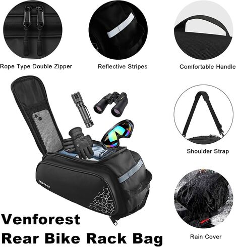 Bike Rear Rack Bag,9L PVC Waterproof Bike Trunk Bag for Road and Mountain Bikes,Bicycle Rear Seat Bag with Rain Cover Bike Saddle Bag for Cycling Trip (Pure Black) in Saudi Arabia