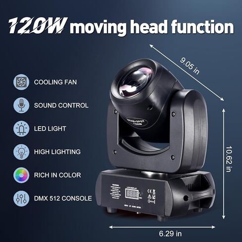 Moving Head Stage Lights 120W LED DJ Lights 8 Gobos 8 Colors Infinite Rotating 8-Facet Prisms Sound Sound Dmx Control for Party Live Show Christmas in Kuwait