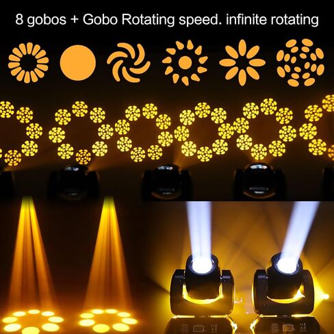 Moving Head Stage Lights 120W LED DJ Lights 8 Gobos 8 Colors Infinite Rotating 8-Facet Prisms Sound Sound Dmx Control for Party Live Show Christmas in Kuwait