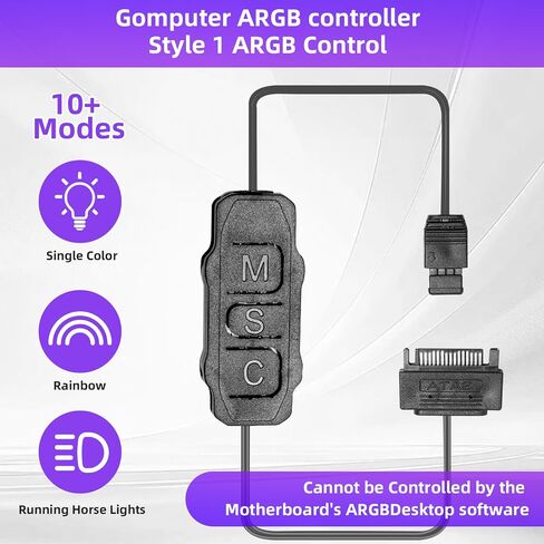 وحدة تحكم MINI ARGB ، وحدة تحكم 3-RGB 5V ، وضع الضوء المدمج ، وحدة تحكم RGB Power RGB SATA للوحة الضوء ، الشريط الفاتح ، مروحة الكمبيوتر ، المبرد المبرد بالماء/الهواء (أسود) in Kuwait