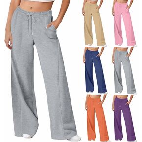 ساق واسعة من الساقين من النساء السراويل الفضفاضة خفيفة الوزن السراويل المسار السقوط أزياء الشارع الرياضية للركض مع جيوب الجيوب in Kuwait