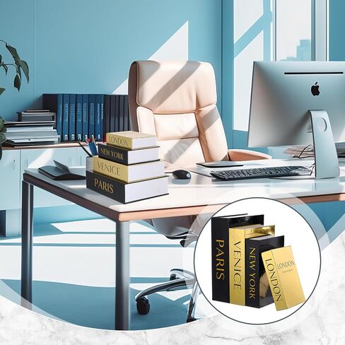 مجموعة من 4 صناديق كتب زخرفية كتب مكدسة من أجل طاولات القهوة المنزلية الحديثة أرفف الكتب ديكور ديكور ، أسود وذهبي in Saudi Arabia