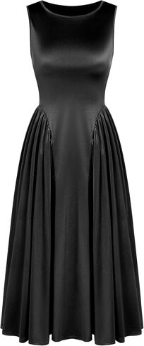 ZAFUL Women's Sleeveless Wedding Guest Satin Dress A-Line Cocktail Party Prom Dress Modest Boat Neck Formal Evening Dress in Saudi Arabia