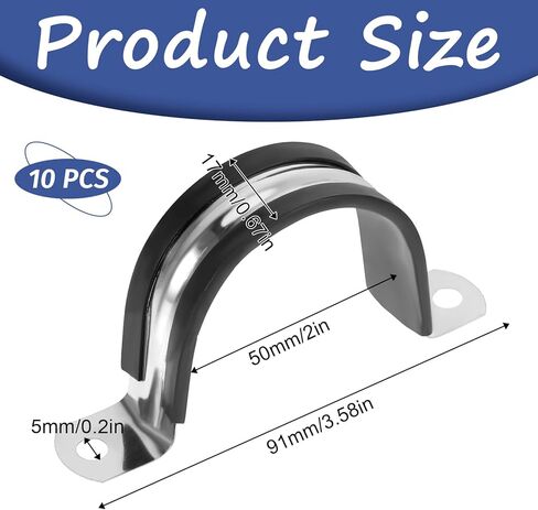 2 Inch 2 Hole Strap Clamp 10PCS U Bracket Conduit Clamp Reinforced Rigid Strap Rubber Cushioned Insulated Straps Conduit Fastener with Rubber Straps for Mounting Plumber Installation(50mm) in Saudi Arabia