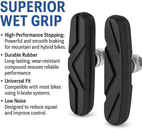 Premium All-Weather Bike Brake Pads-Powerful Anti-Slip Braking in Rain or Dry, Long-Lasting Rubber Replacement for MTB, BMX, and Road Bicycles- Easy to Install, Durable Bicycle Brake Shoes in Saudi Arabia
