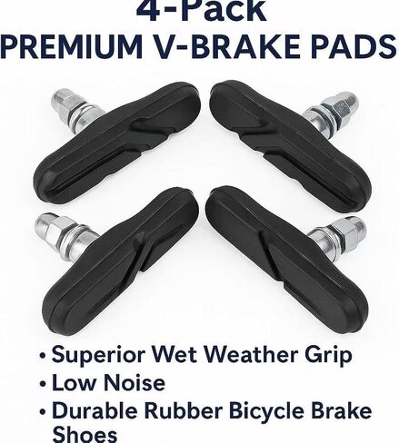 Premium All-Weather Bike Brake Pads-Powerful Anti-Slip Braking in Rain or Dry, Long-Lasting Rubber Replacement for MTB, BMX, and Road Bicycles- Easy to Install, Durable Bicycle Brake Shoes in Saudi Arabia