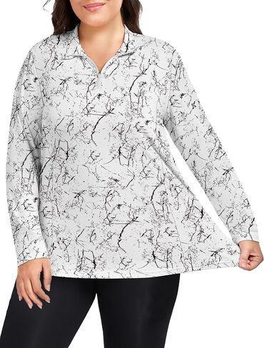 COOTRY Plus Size 1/4 Zip Shirts for Women UPF 50+ Sun Pullover Long Sleeve Workout Tops Hiking Athletic Rash Guard in Saudi Arabia