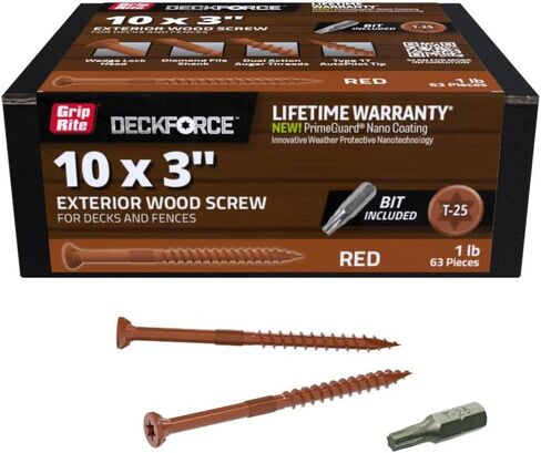 Grip-Rite GRDF3STR1 DeckForce #10 x 3 Nano Coated Wood Screws, Red, 1lb Box in Saudi Arabia