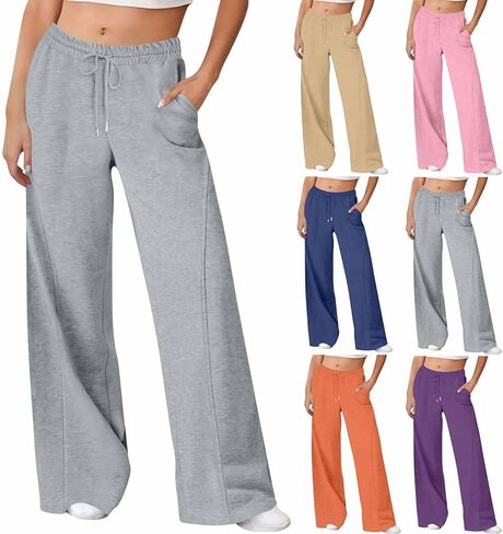 ساق واسعة من الساقين من النساء السراويل الفضفاضة خفيفة الوزن السراويل المسار السقوط أزياء الشارع الرياضية للركض مع جيوب الجيوب in Kuwait