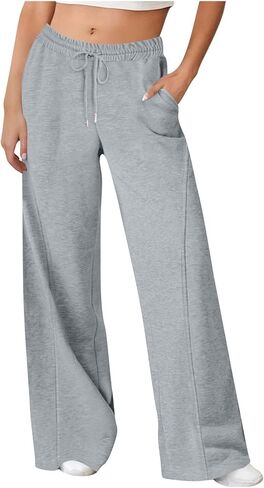 ساق واسعة من الساقين من النساء السراويل الفضفاضة خفيفة الوزن السراويل المسار السقوط أزياء الشارع الرياضية للركض مع جيوب الجيوب in Kuwait