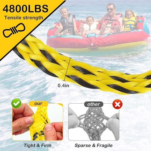 Boat Tow Harness for Tubing, 5000lbs Heavy Duty, 360° Swivel Pulley, Floating Design, 304 Stainless Steel Hooks (1.1in), 17ft & 24ft in Saudi Arabia