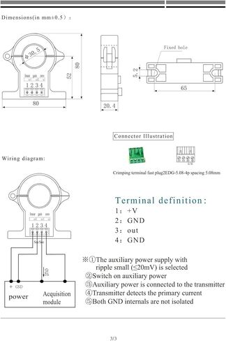 Sensor THST30A Input 100A/200A/300A/500A/600A/800A/1000A Output 4-20mA Supply Voltage +24V(1000A 4-20mA 24V) in Saudi Arabia