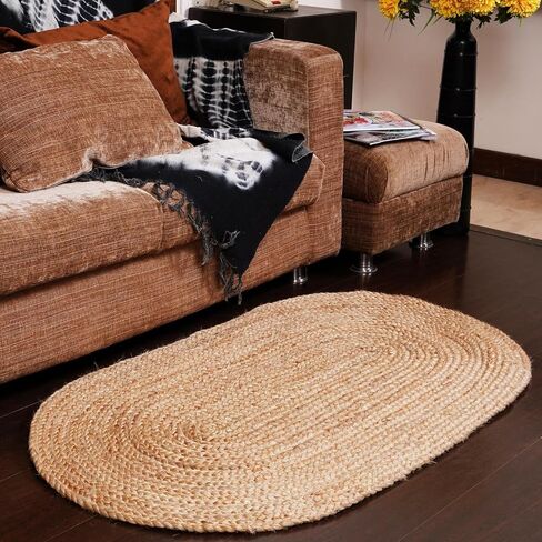 HUAHOO Jute Rug - Natural Hand Woven Jute Area Rug, 2' Round Rugs for Outdoor and Indoor, Farmhouse Rug for Dining Room Kitchen, Living Area, Under Table (Natural, 2ft Round) in Kuwait