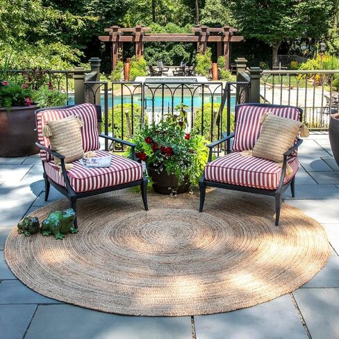 HUAHOO Jute Rug - Natural Hand Woven Jute Area Rug, 2' Round Rugs for Outdoor and Indoor, Farmhouse Rug for Dining Room Kitchen, Living Area, Under Table (Natural, 2ft Round) in Kuwait