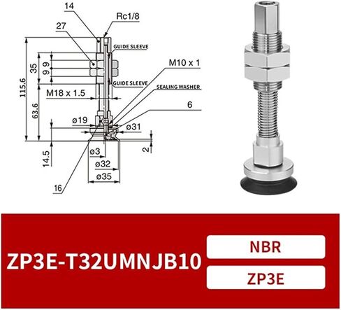 1Pcs ZP3E-T32/40/50UMN/BMN Black NBR Pneumatic Industrial Round Heavy Duty Vacuum Suction Cup(ZP3E-T32BMNJB30) in Saudi Arabia